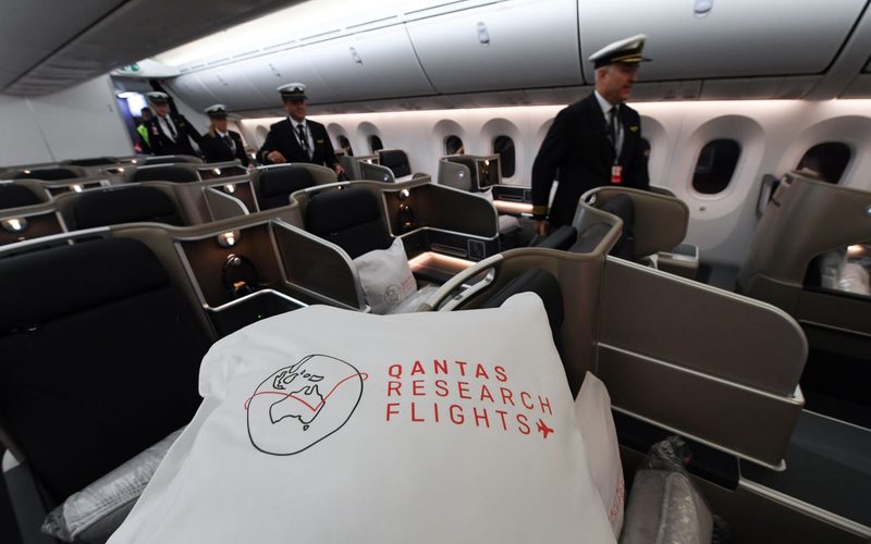 The Qantas flight crew boarding the plane.