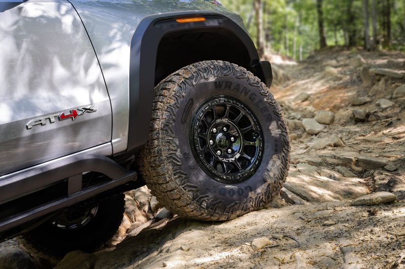 A close up photo of GMC Canyon AT4X AEV off road tires 