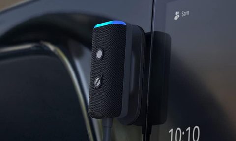 The Amazon Echo Auto in a car.