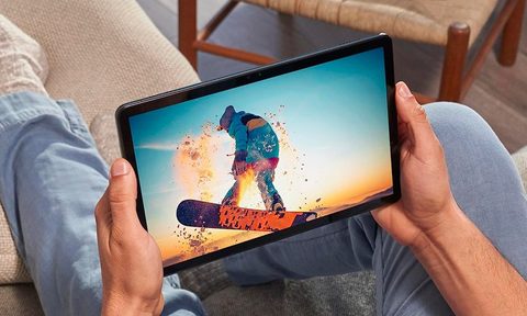 Watching a snowboarder on the Amazon Fire Max 11 tablet.