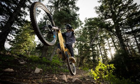 A Forge and Bond factory rider with the new F+B 30 AM wheels on the trail.
