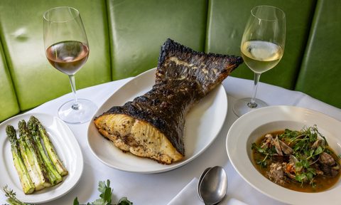 halibut tail on table.