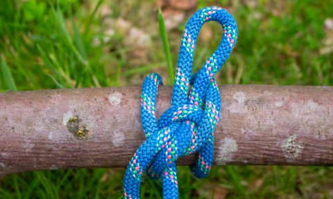 A highwayman's hitch tied around a log.