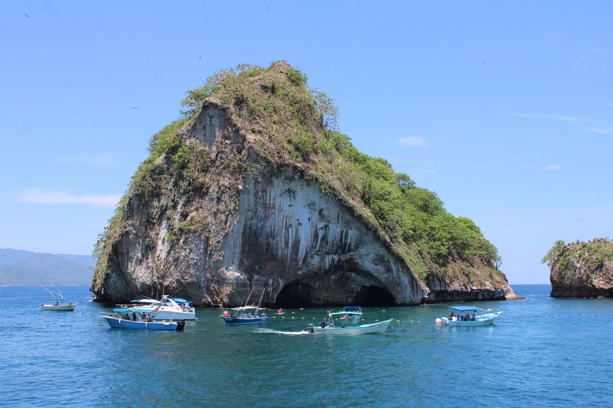 A view of an island at Parque Nacional Marino Los Arcos de Mismaloya near Puerto Vallarta, Jalisco, Mexico.