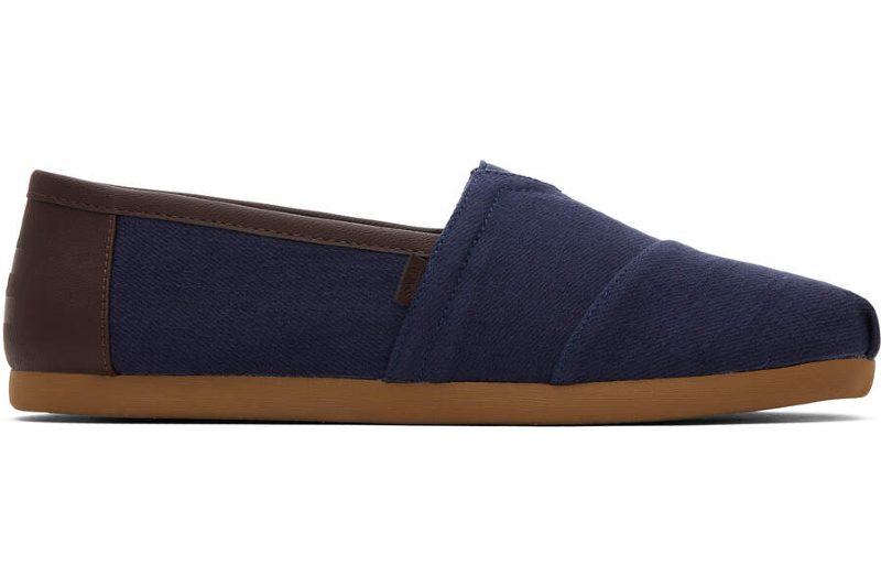 Navy blue Tom's Alpargata Slip-ons against a white background.