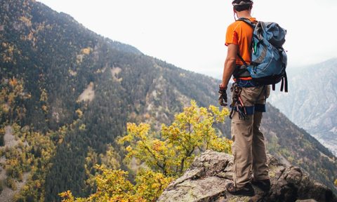 A backpacker at high altitude