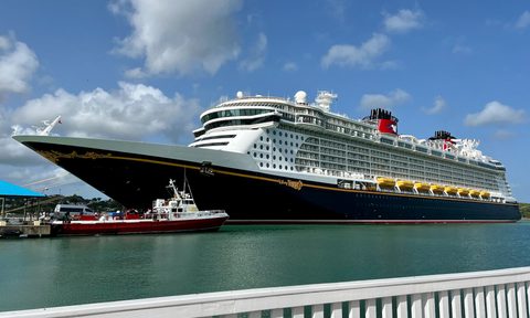 A cruise ship in the water.