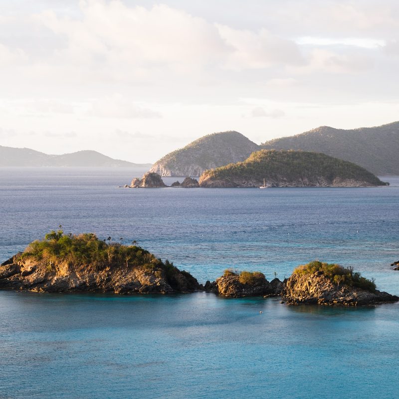 Tiny islands of Trunk Bay off the shore of St. John in the U.S. Virgin Islands.