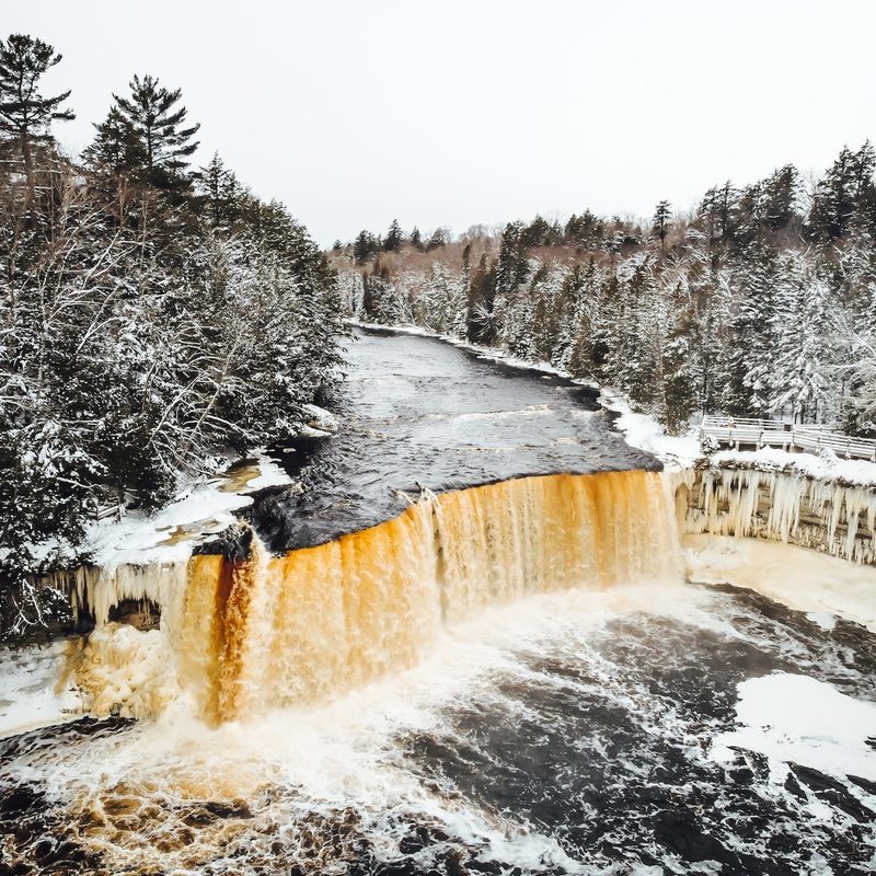 Drone shot of Tahquamenon Falls
