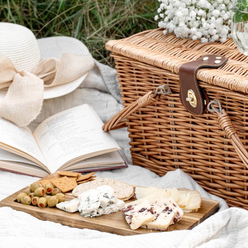 Picnic basket and cheese board