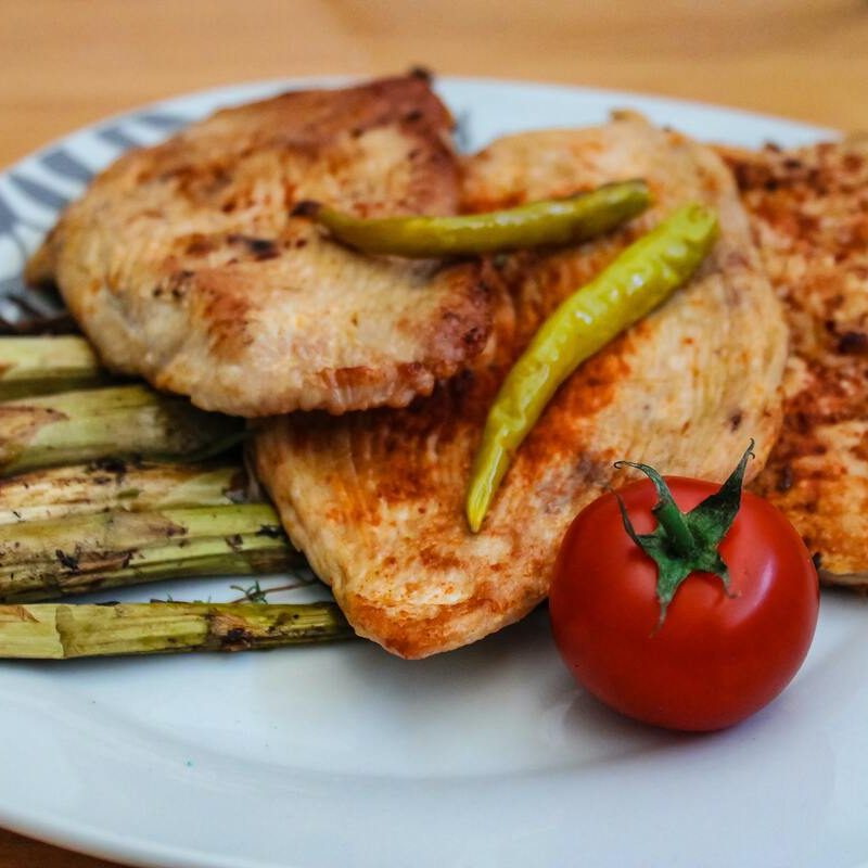 Chicken and asparagus.