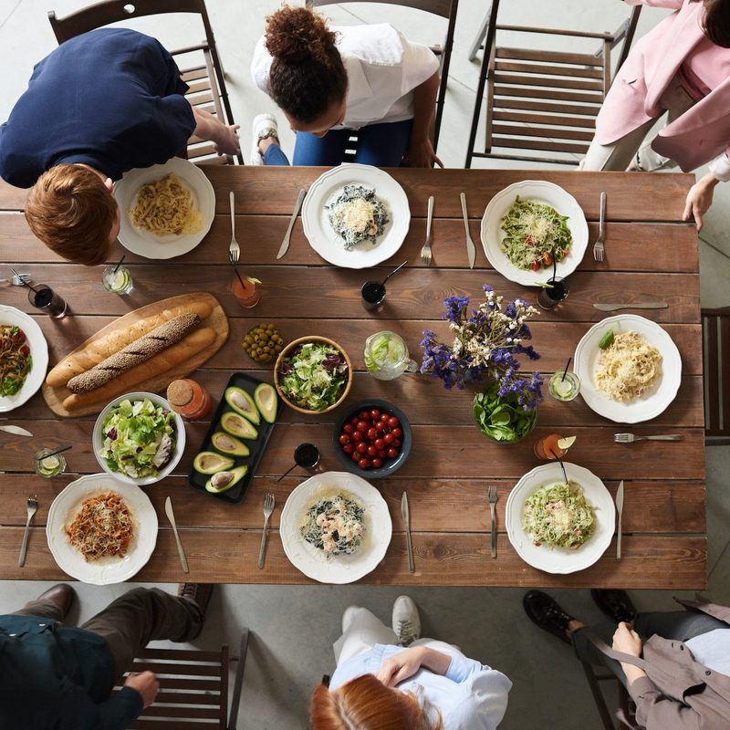 Family about to eat dinner