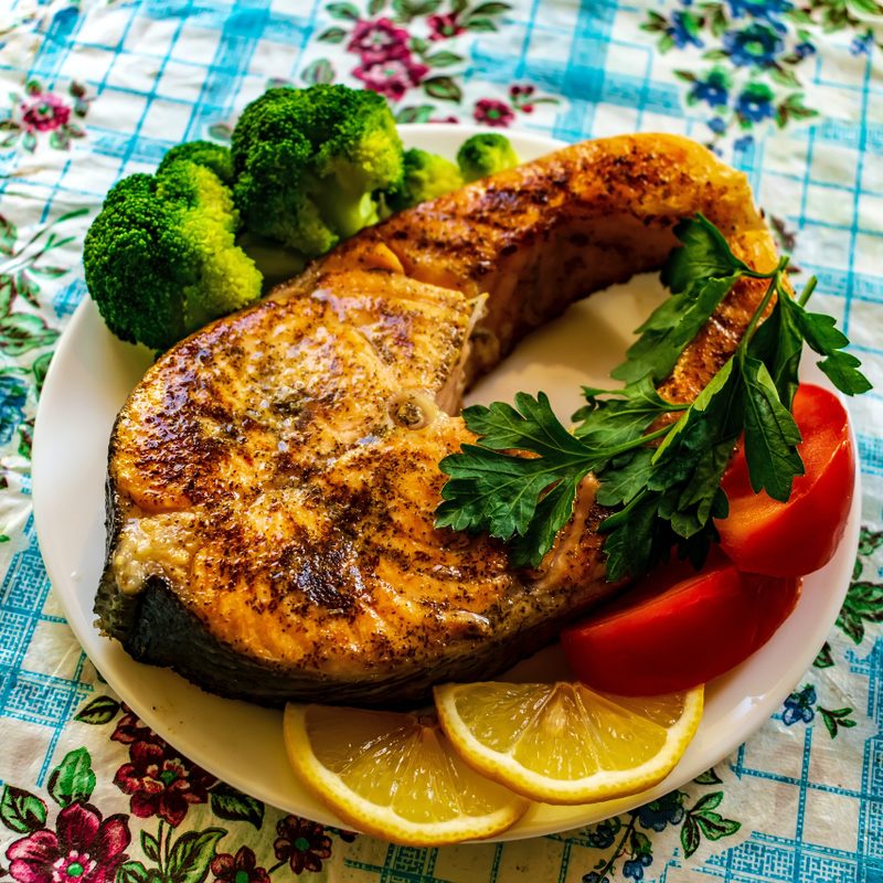 Fish steak on a plate