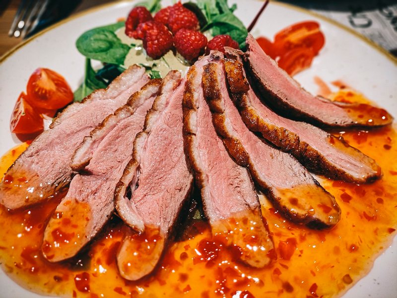 Plate of sliced steak