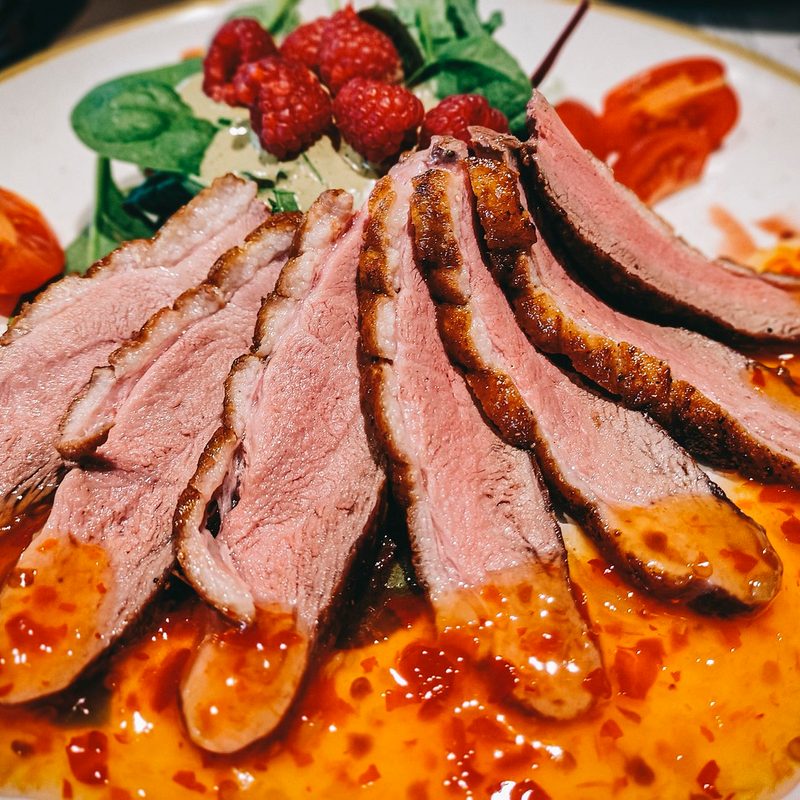 Plate of sliced steak