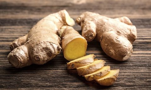 Ginger on cutting board.
