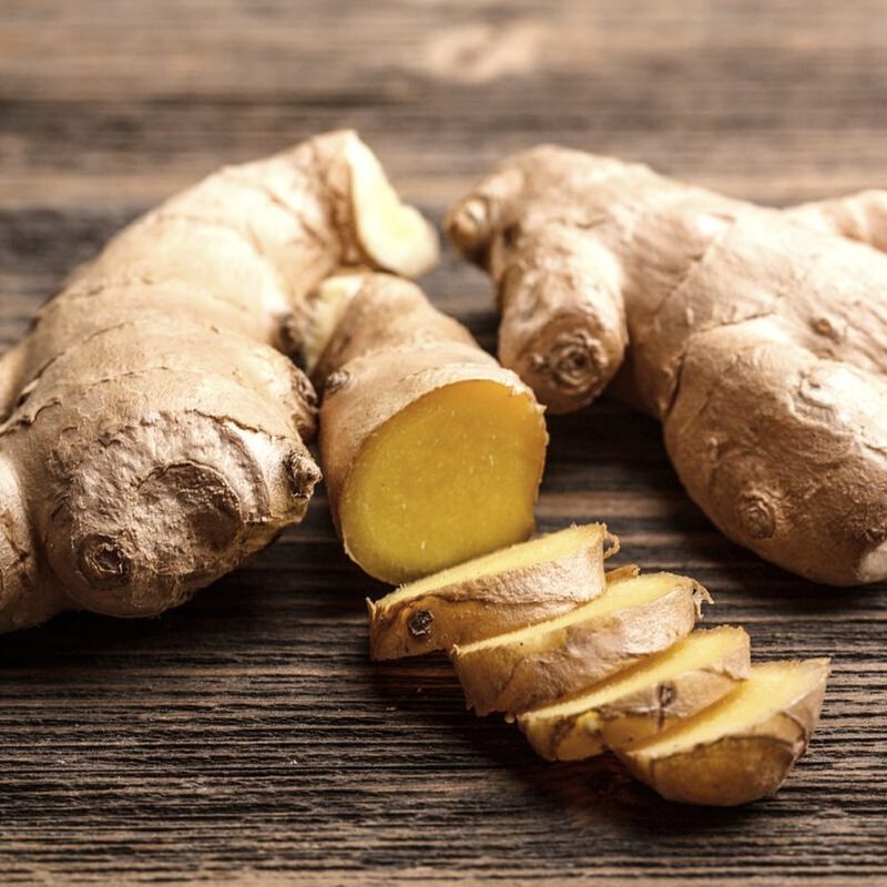 Ginger on cutting board.