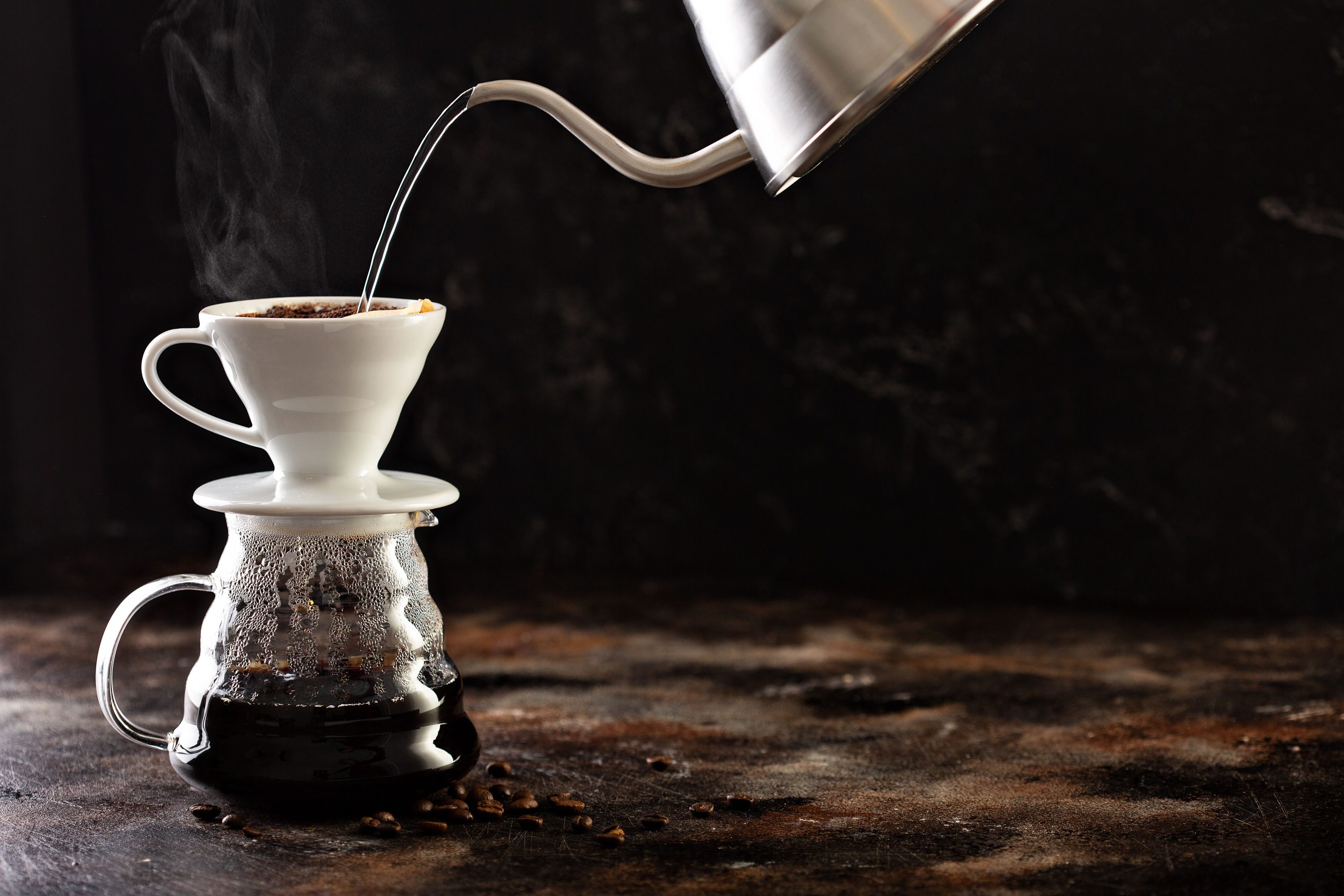 Pour-over coffee black background