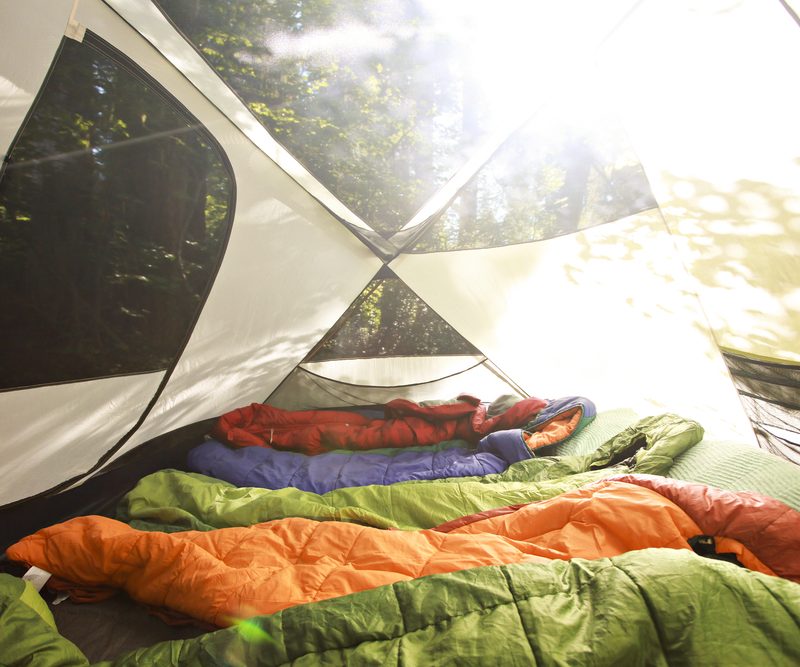 Sleeping bags in a tent
