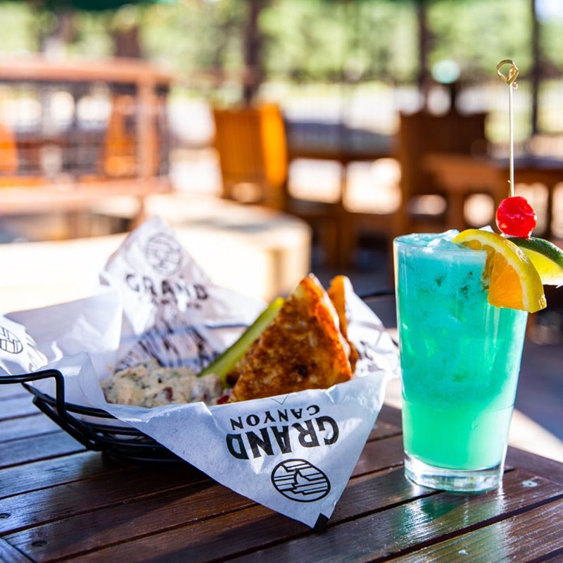 A burger and a blue drink from Yavapai Tavern at the Grand Canyon's South Rim.