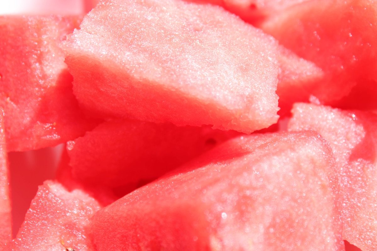 a closeup of watermelon cubes