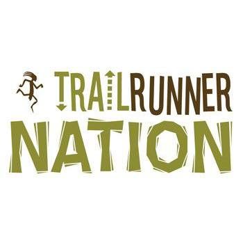 The Trail Runner Nation podcast logo. The words are written out in full, with a stick figure running behind them.