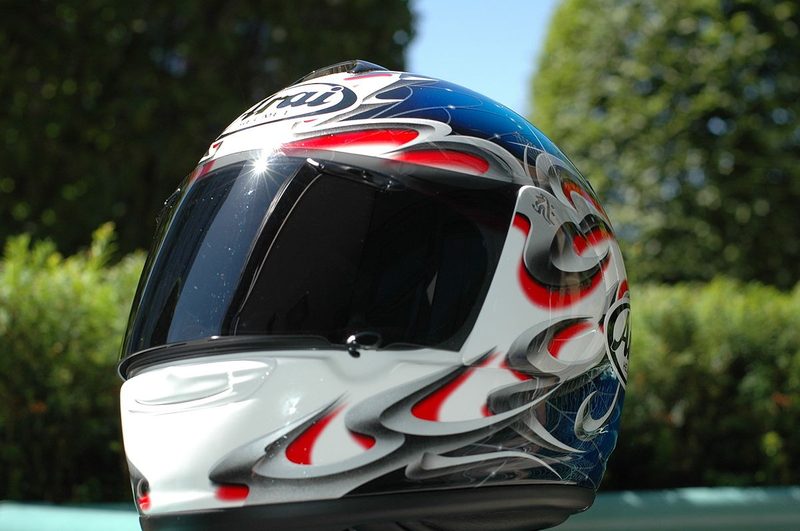 An Arai Vector motorcycle helmet.