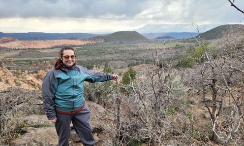 Jenny in Utah in Outdoor Vitals hiking gear