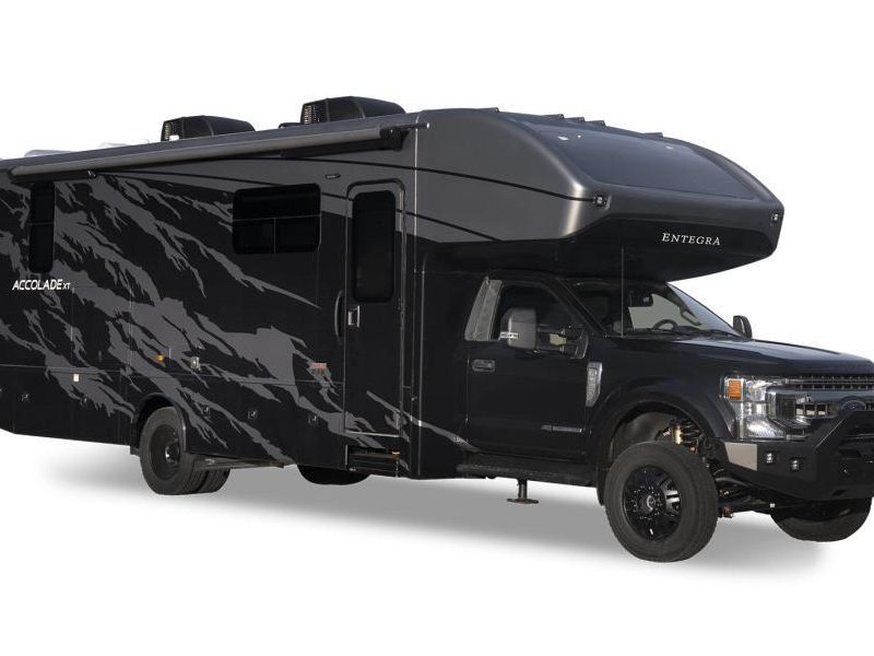 2024 Entegra Coach Accolade XT Motorhome RV isolated on a plain white background.