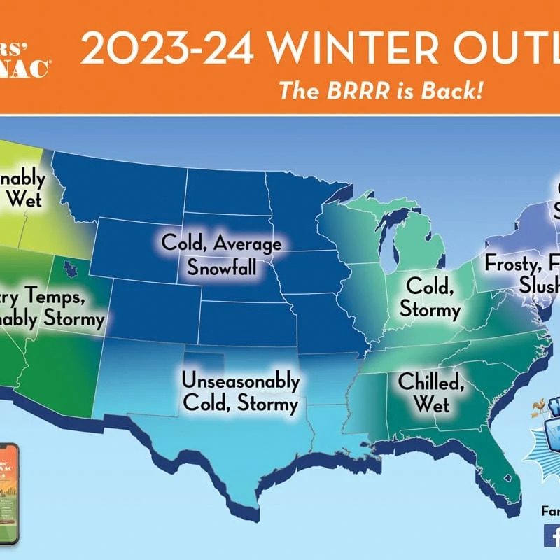 The US Farmer's Almanac overview for winter 2023/24