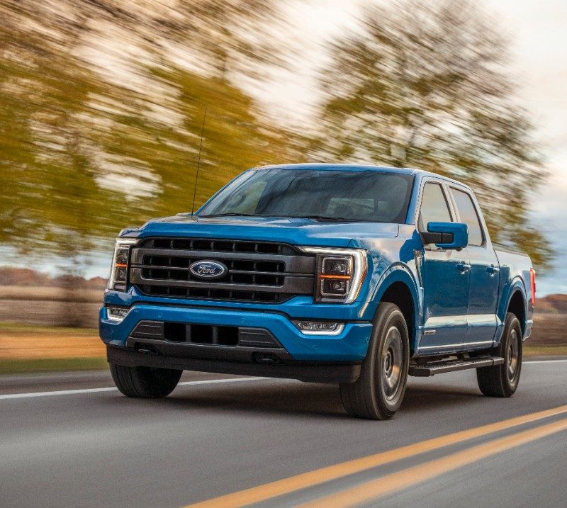 Ford F-150 blue front 3/4 view