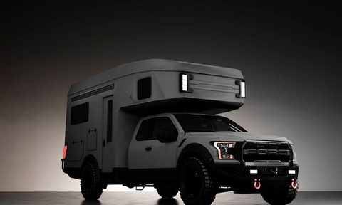 27North RexRover overlander camper truck against a glowing studio background.