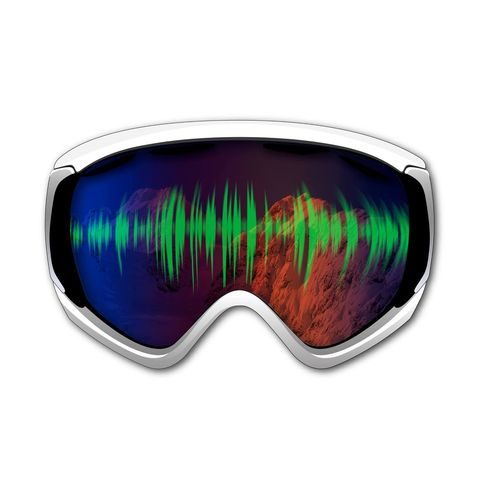 The Low pressure podcast logo, a pair of ski goggles with an ECG through them.