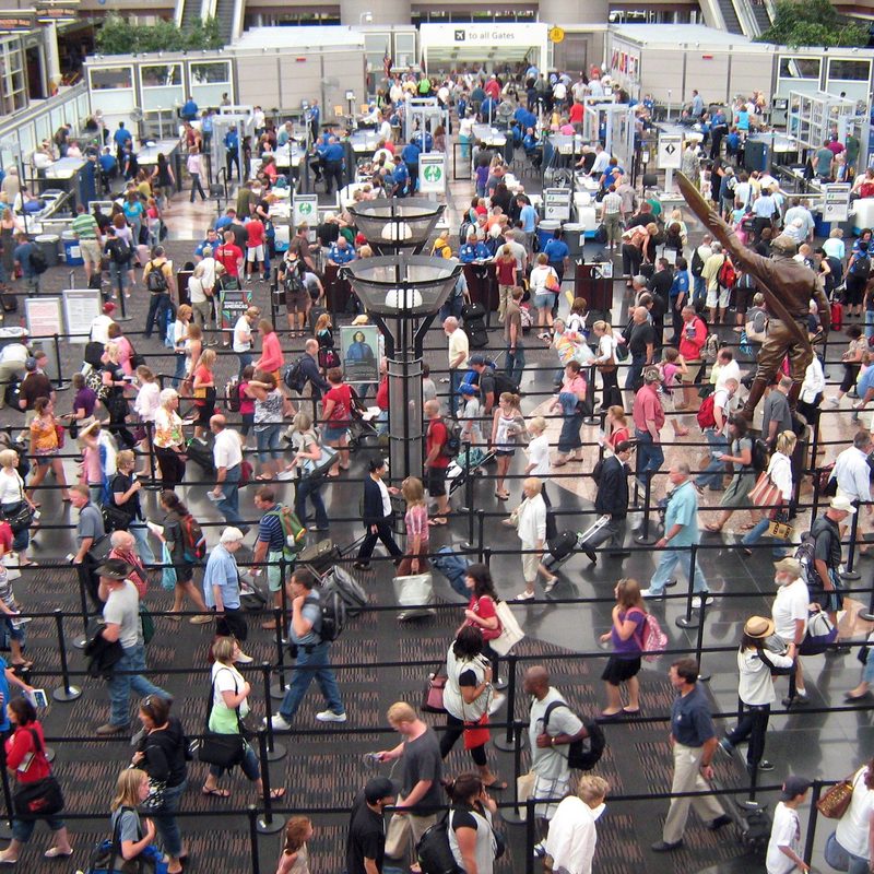 Hundreds of passengers waiting in airport security lines