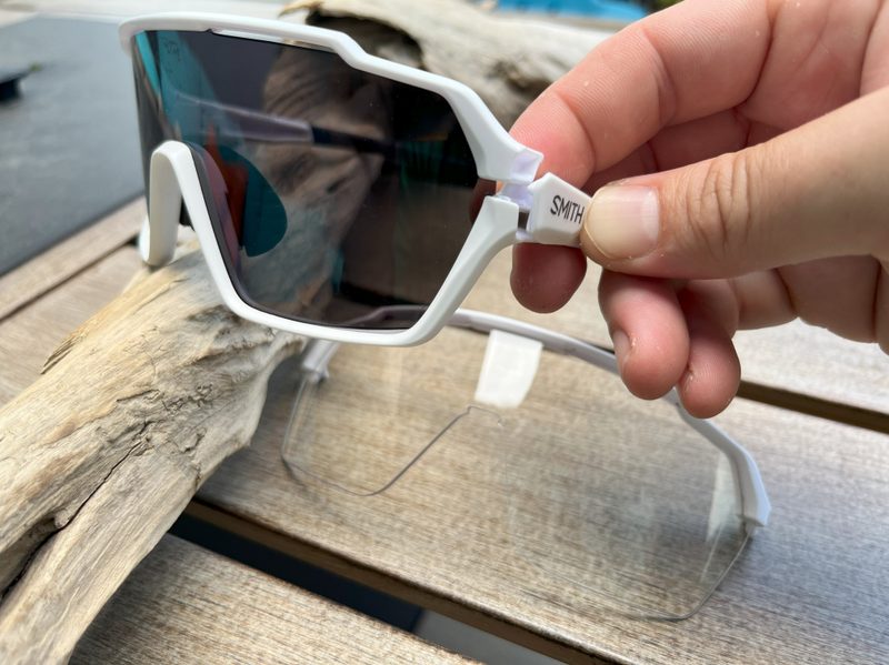 Showing how easy it is to change the lenses on the Smith Shift MAG sunglasses
