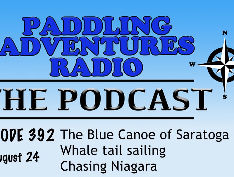 The logo for the latest episode of Paddling Adventures Radio. The text is all written out on a plain background with a nautical compass to the right hand side.