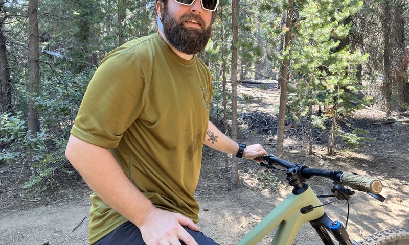 Riding the trails in Evo's Short-Sleeve Bike Jersey
