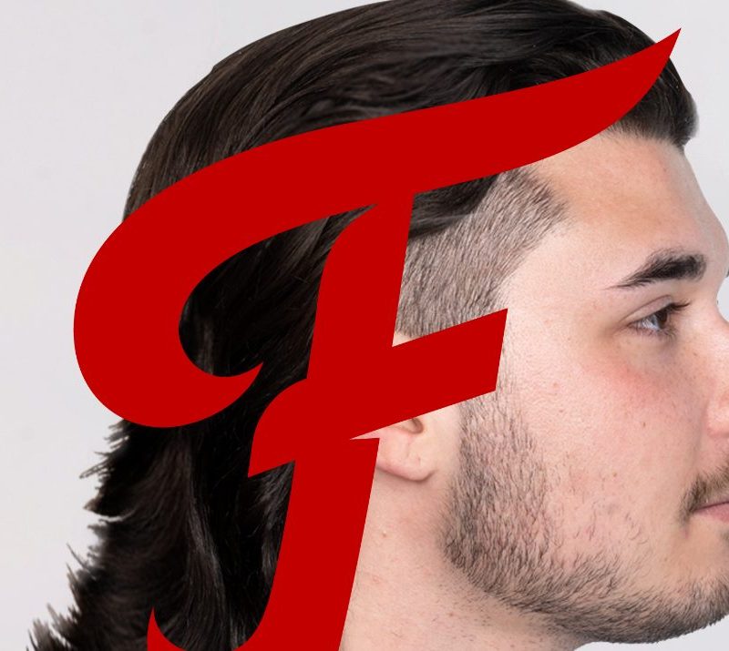 Man with mullet on white background with Fritos logo overlaid