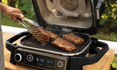Ninja Woodfire 7-in-1 outdoor grill and smoker with wood pellets.
