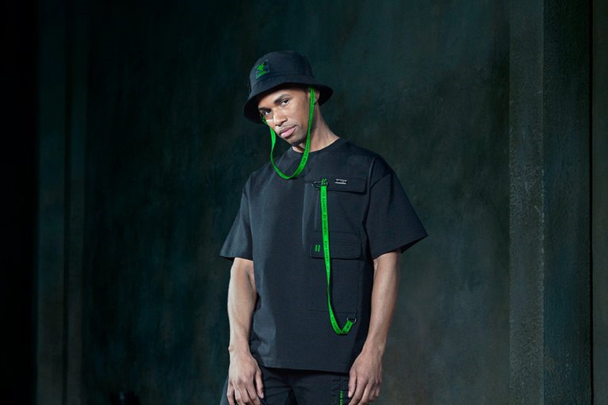 Man with dark background wearing Razer Xanthus apparel