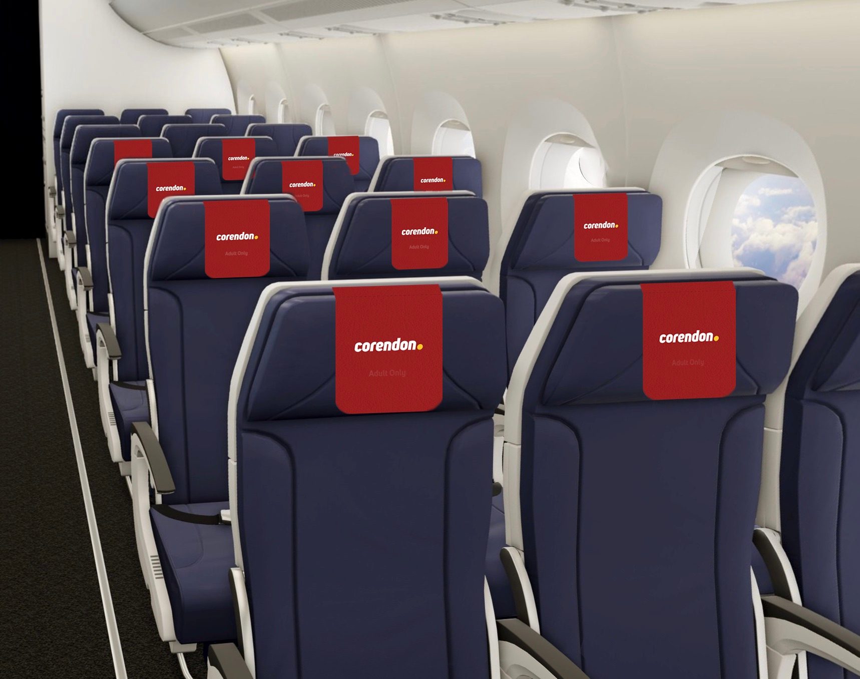 XL airplane seats in the Only Adults section of a Corendon Airlines plane
