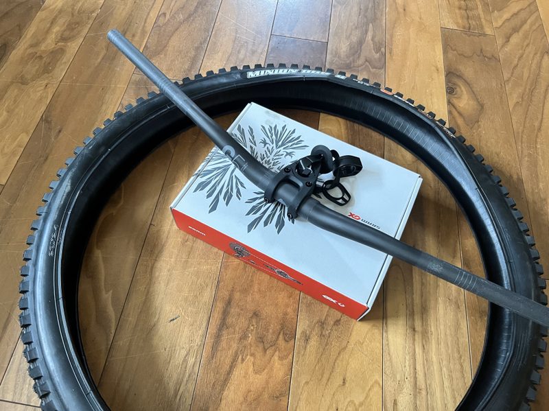 A pile of new take-offs that have been switched out from a new bike