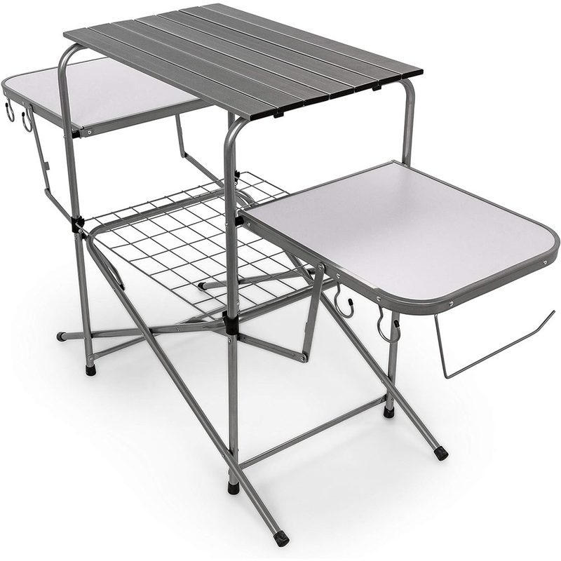 Camco Olympian Deluxe Portable Grill Table isolated against a plain white background.