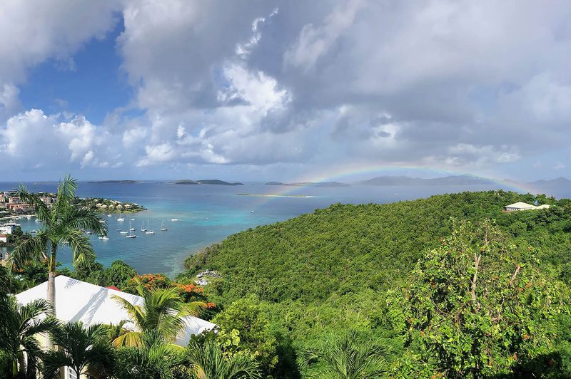 High view over the green landscape of Estate Lindholm on St. John, USVI.