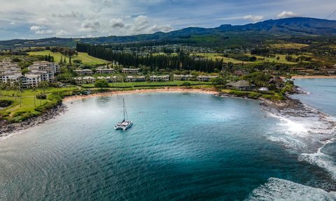 scenic shot from above of Kapalua bay in Maui, Hawaii