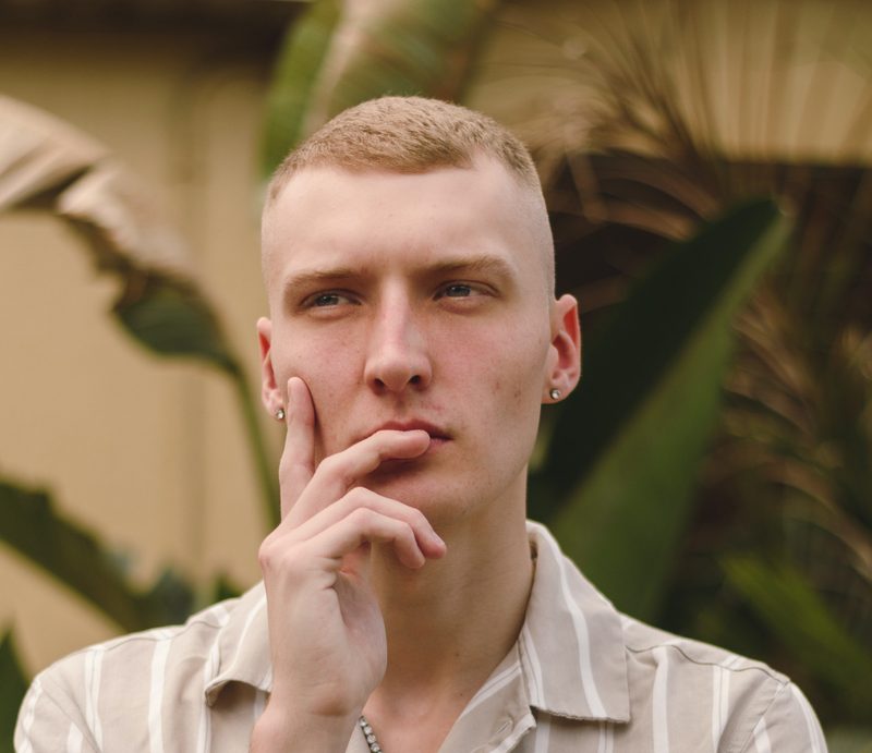Man with a buzz cut