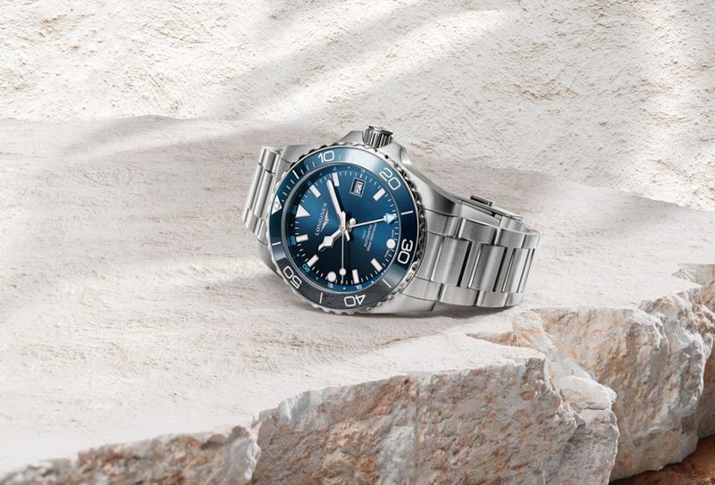 The Longines HydroConquest watch on its side.