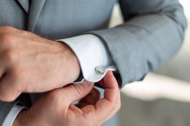Closeup of blue cufflinks