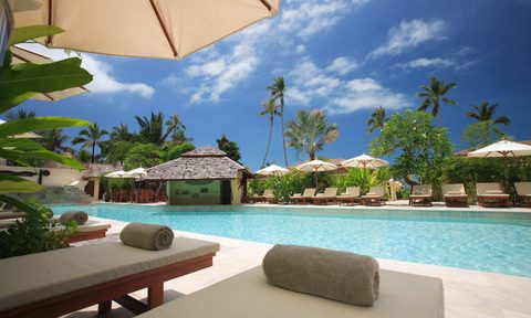 Scenic beach resort pool