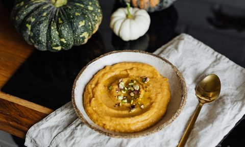 pumpkin soup on white napkin